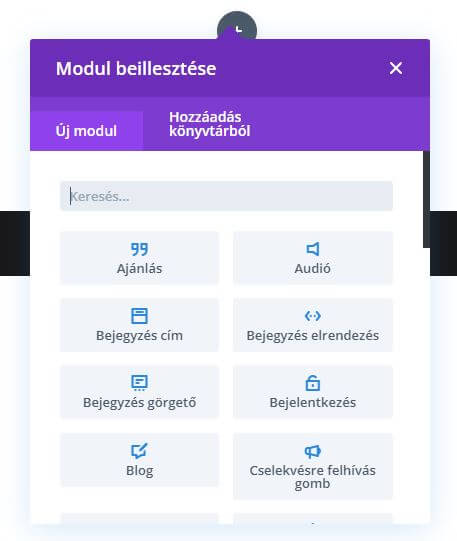 modul beillesztése - Divi WordPress