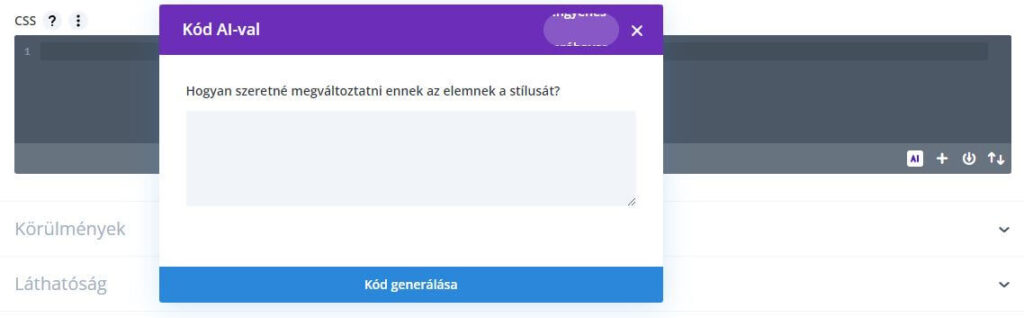 A Divi mesterséges intelligenciával CSS kódot is lehet generálni