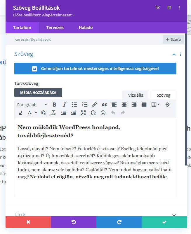 Divi sablon, modul szerkesztése