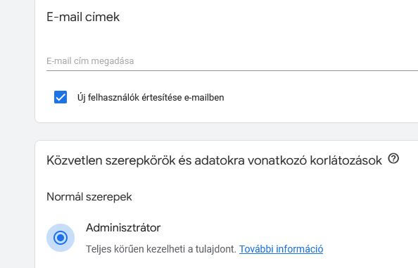 Google Analytics 4 regisztrálás, e-mail hozzáadása