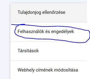 Search Console beállítása, felhasználó engedélyek