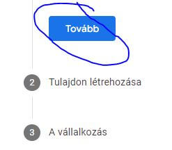 Google Analytics 4 regisztrálás, tovább gomb